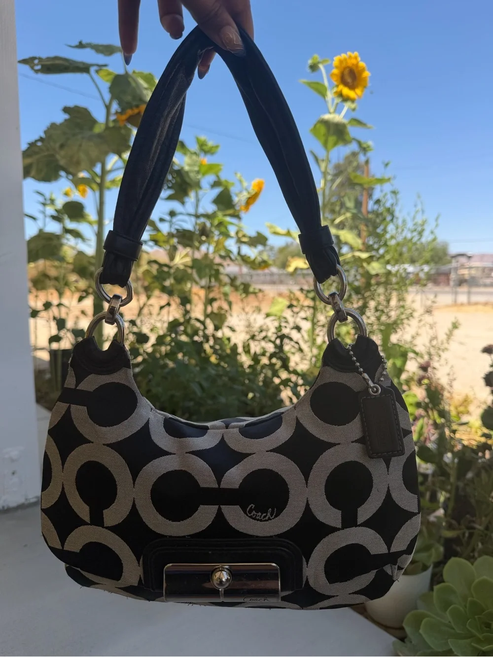 Coach Black and Gray Signature C Logo Shoulder Bag